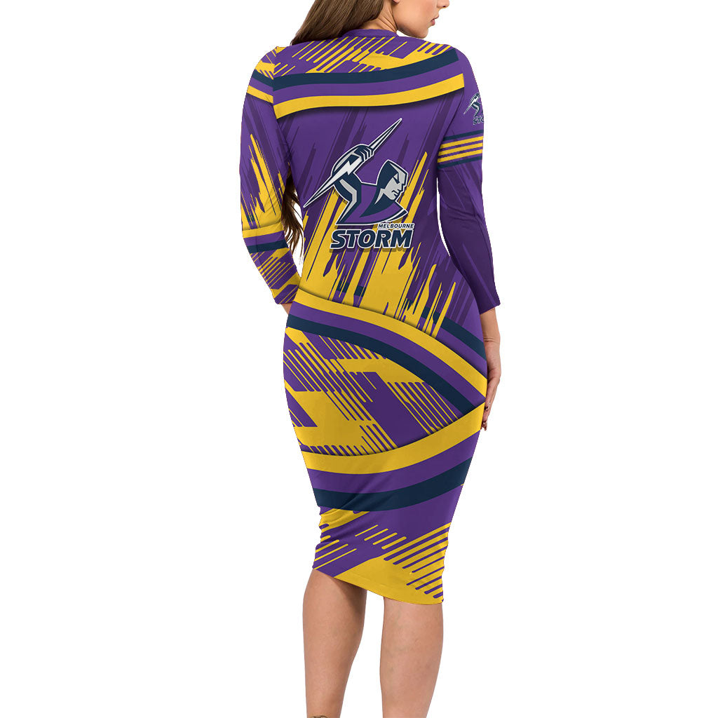 Melbourne Storm Rugby Mascot Long Sleeve Bodycon Dress Fierce Athlete Graphic in Sports Style