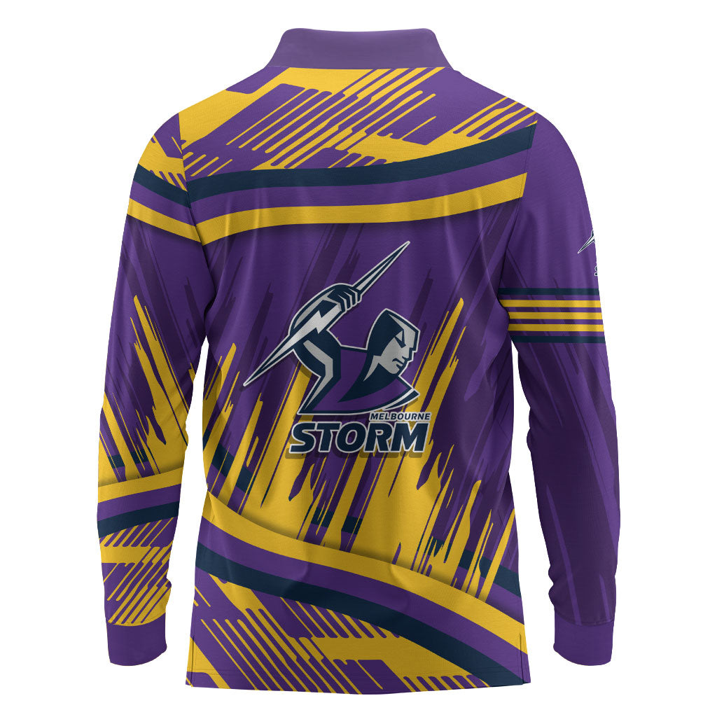 Melbourne Storm Rugby Mascot Long Sleeve Polo Shirt Fierce Athlete Graphic in Sports Style
