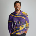 Melbourne Storm Rugby Mascot Long Sleeve Polo Shirt Fierce Athlete Graphic in Sports Style