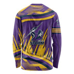 Melbourne Storm Rugby Mascot Long Sleeve Shirt Fierce Athlete Graphic in Sports Style