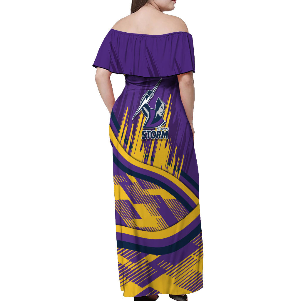 Melbourne Storm Rugby Mascot Off Shoulder Maxi Dress Fierce Athlete Graphic in Sports Style