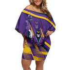 Melbourne Storm Rugby Mascot Off Shoulder Short Dress Fierce Athlete Graphic in Sports Style