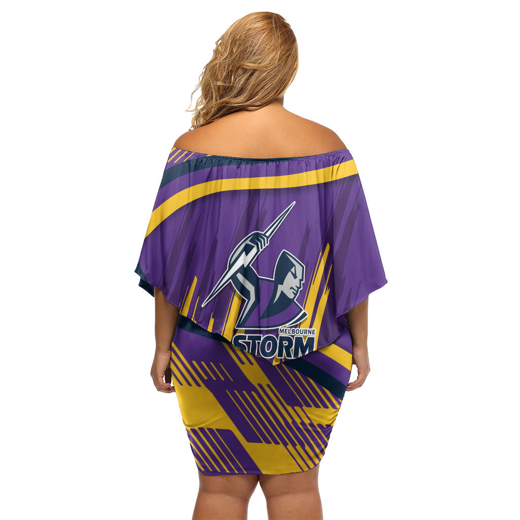 Melbourne Storm Rugby Mascot Off Shoulder Short Dress Fierce Athlete Graphic in Sports Style