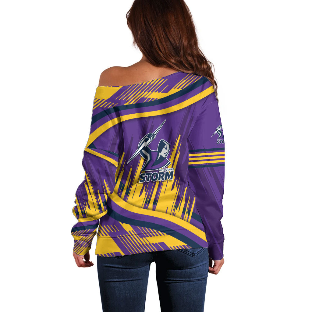 Melbourne Storm Rugby Mascot Off Shoulder Sweater Fierce Athlete Graphic in Sports Style