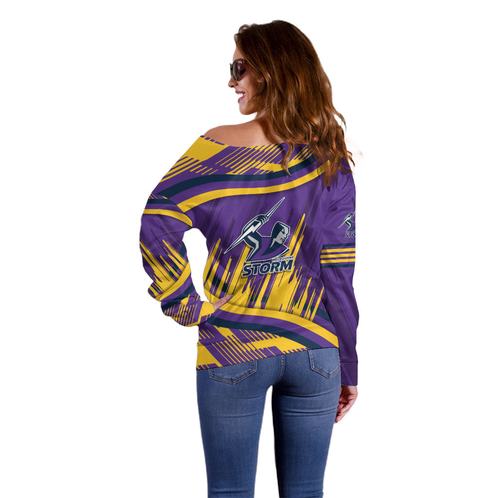 Melbourne Storm Rugby Mascot Off Shoulder Sweater Fierce Athlete Graphic in Sports Style