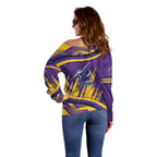 Melbourne Storm Rugby Mascot Off Shoulder Sweater Fierce Athlete Graphic in Sports Style