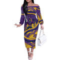 Melbourne Storm Rugby Mascot Off The Shoulder Long Sleeve Dress Fierce Athlete Graphic in Sports Style