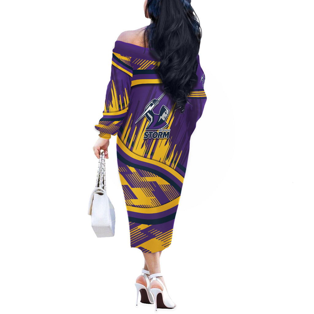 Melbourne Storm Rugby Mascot Off The Shoulder Long Sleeve Dress Fierce Athlete Graphic in Sports Style