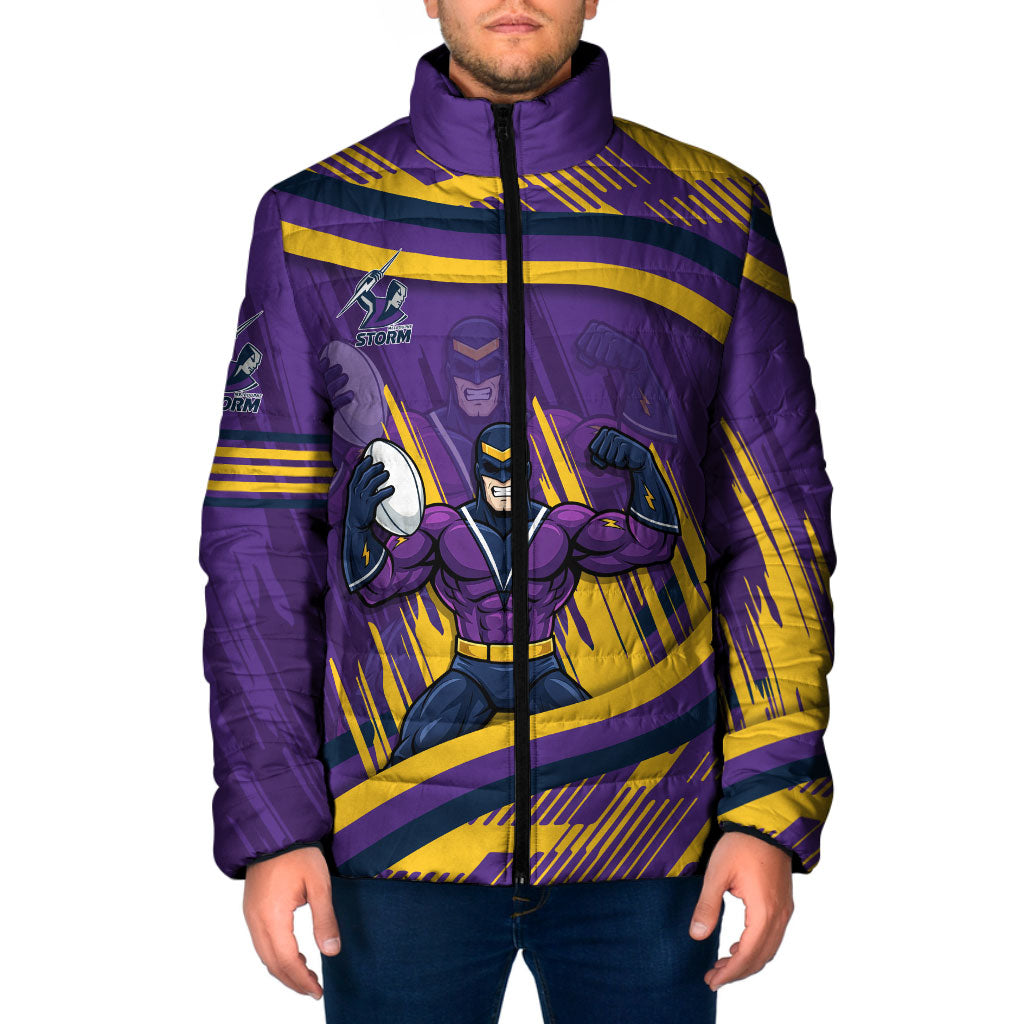 Melbourne Storm Rugby Mascot Padded Jacket Fierce Athlete Graphic in Sports Style