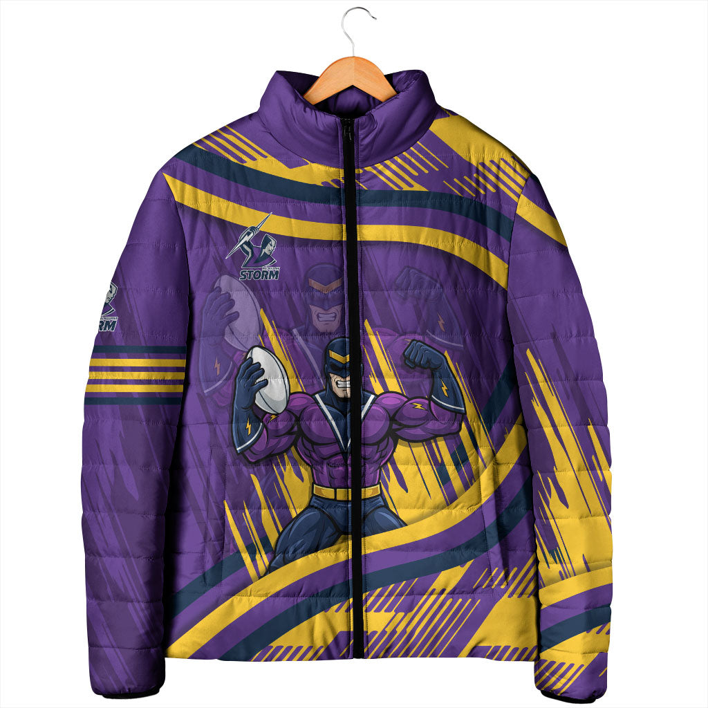 Melbourne Storm Rugby Mascot Padded Jacket Fierce Athlete Graphic in Sports Style