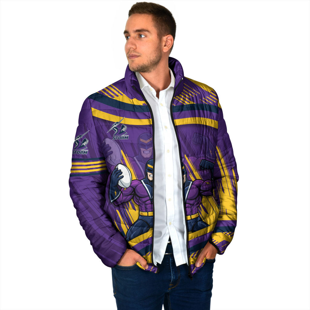 Melbourne Storm Rugby Mascot Padded Jacket Fierce Athlete Graphic in Sports Style