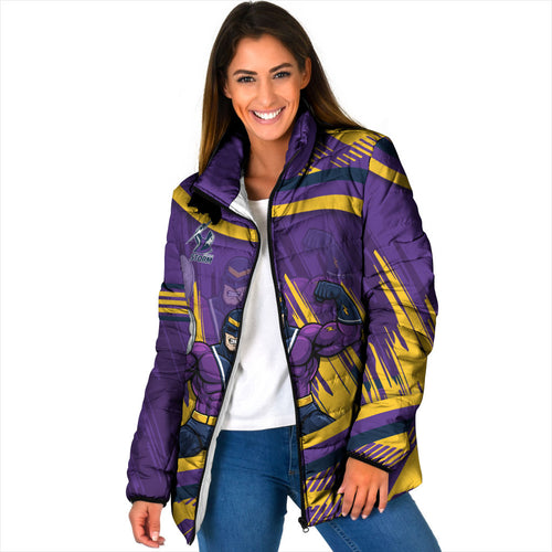 Melbourne Storm Rugby Mascot Padded Jacket Fierce Athlete Graphic in Sports Style