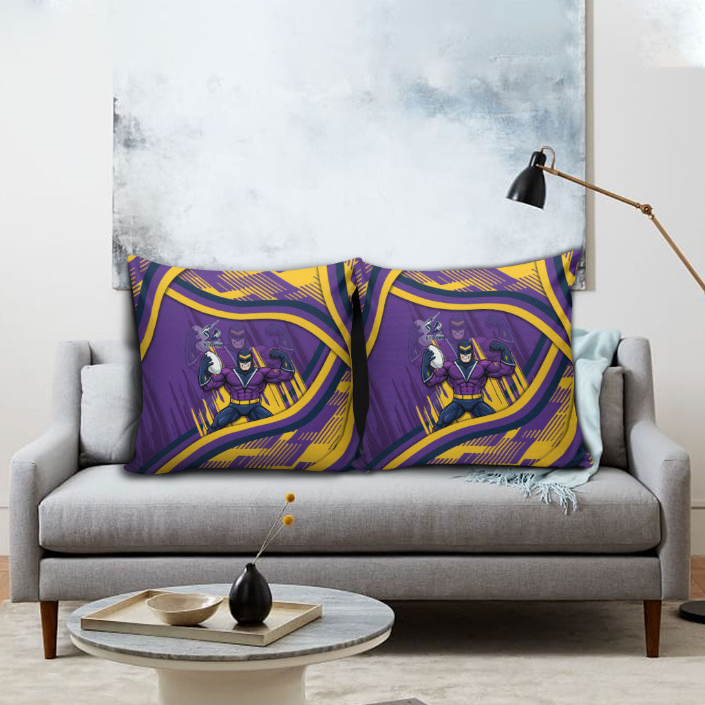 Melbourne Storm Rugby Mascot Pillow Cover Fierce Athlete Graphic in Sports Style