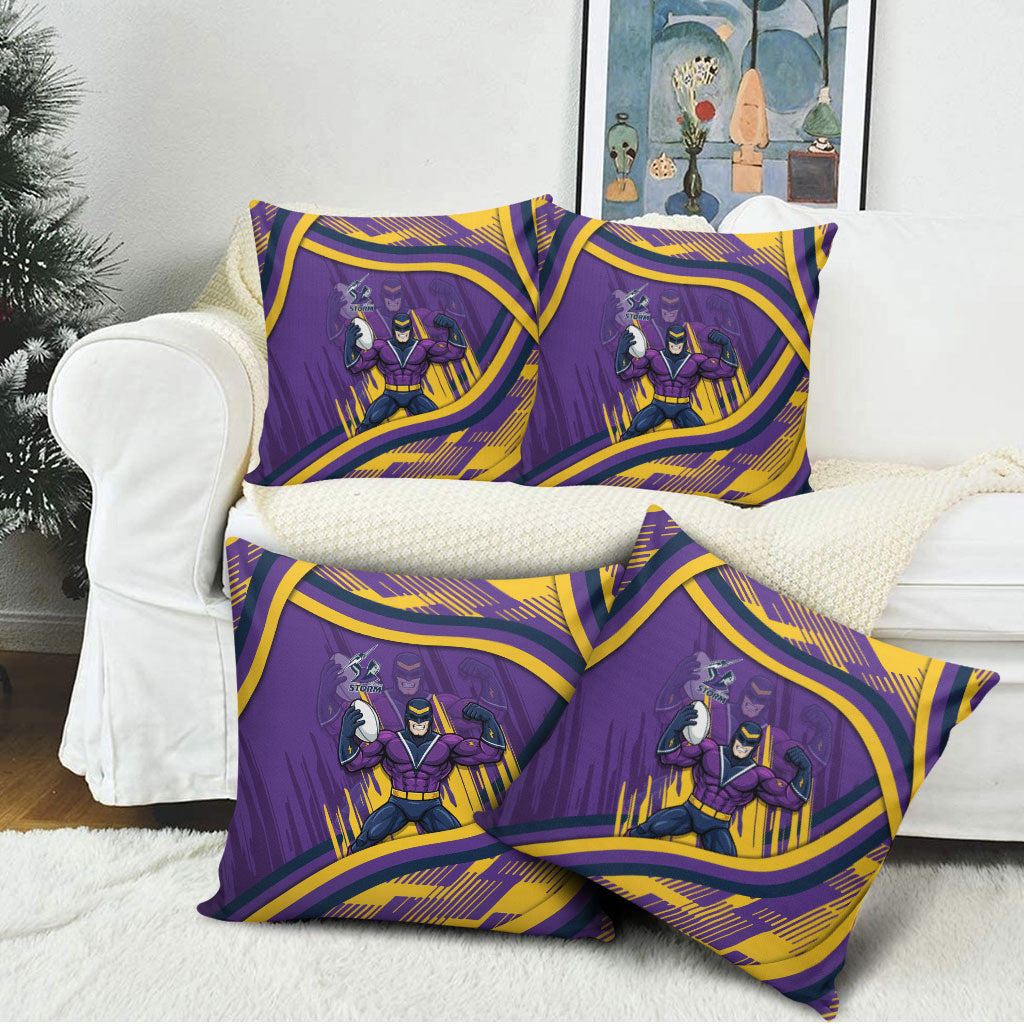 Melbourne Storm Rugby Mascot Pillow Cover Fierce Athlete Graphic in Sports Style