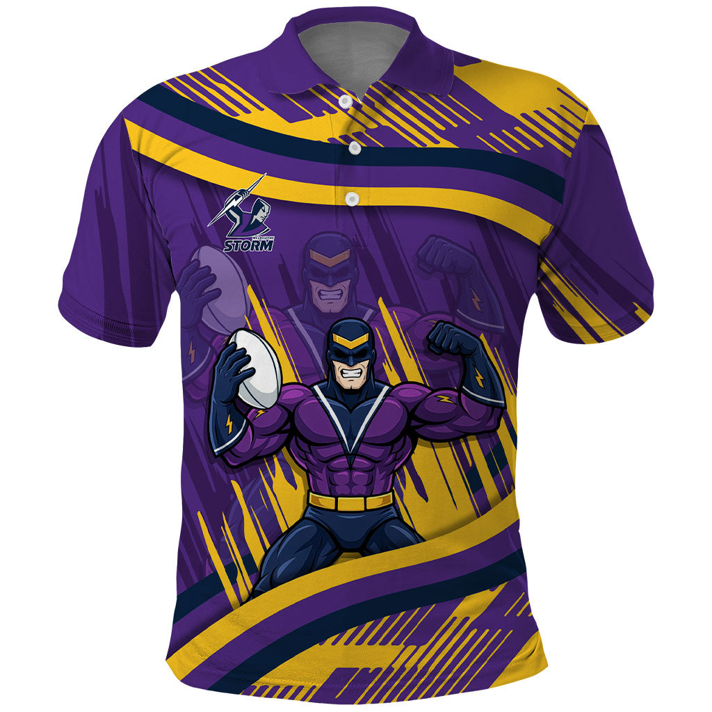 Melbourne Storm Rugby Mascot Polo Shirt Fierce Athlete Graphic in Sports Style