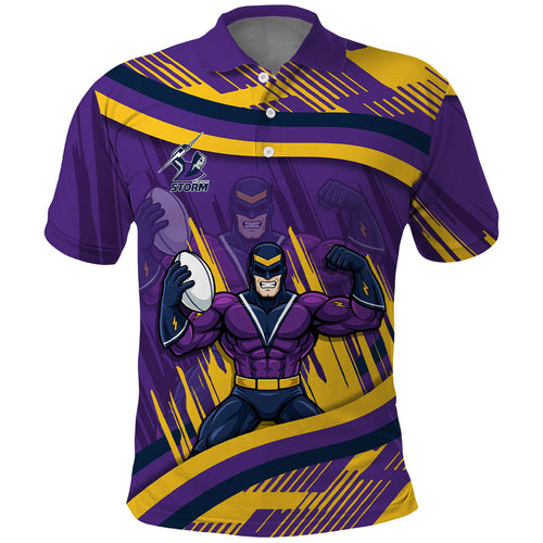 Melbourne Storm Rugby Mascot Polo Shirt Fierce Athlete Graphic in Sports Style