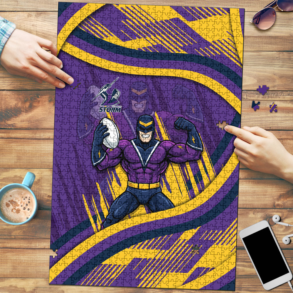 Melbourne Storm Rugby Mascot Puzzle Fierce Athlete Graphic in Sports Style