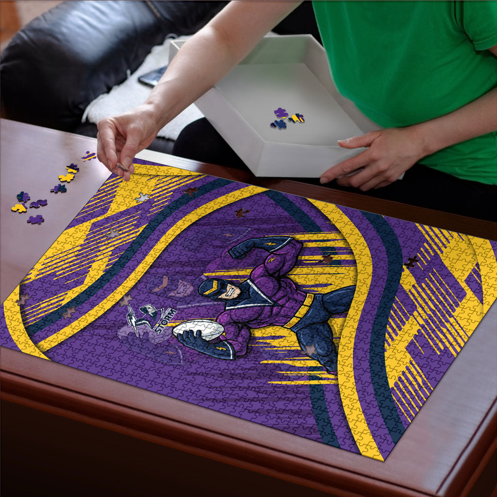 Melbourne Storm Rugby Mascot Puzzle Fierce Athlete Graphic in Sports Style