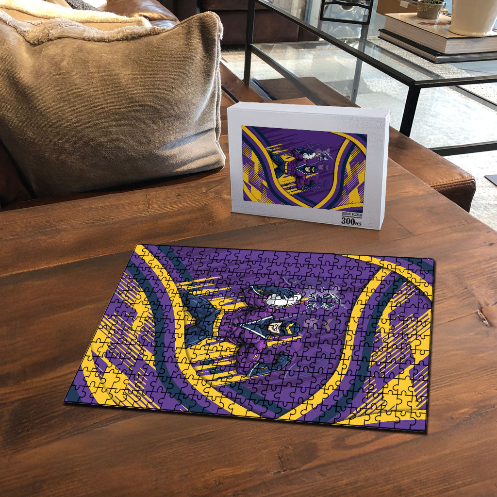 Melbourne Storm Rugby Mascot Puzzle Fierce Athlete Graphic in Sports Style