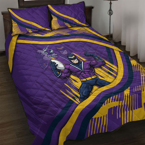 Melbourne Storm Rugby Mascot Quilt Bed Set Fierce Athlete Graphic in Sports Style