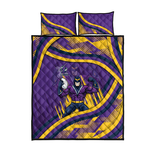 Melbourne Storm Rugby Mascot Quilt Bed Set Fierce Athlete Graphic in Sports Style