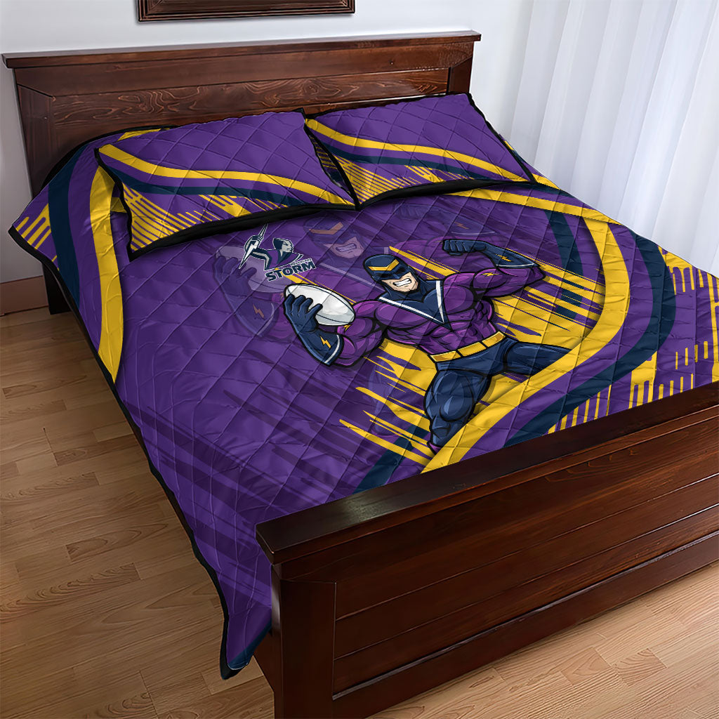 Melbourne Storm Rugby Mascot Quilt Bed Set Fierce Athlete Graphic in Sports Style