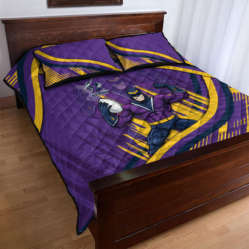 Melbourne Storm Rugby Mascot Quilt Bed Set Fierce Athlete Graphic in Sports Style