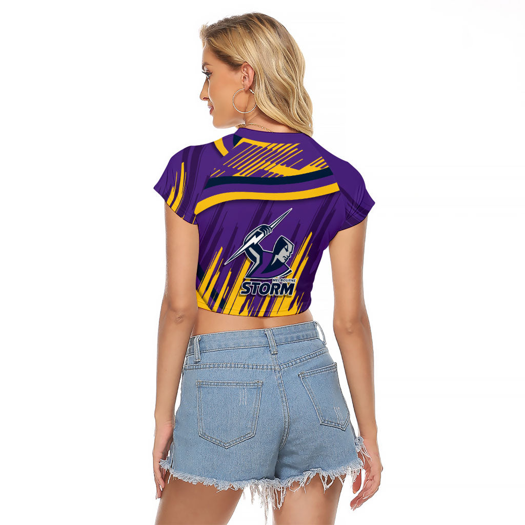 Melbourne Storm Rugby Mascot Raglan Cropped T Shirt Fierce Athlete Graphic in Sports Style