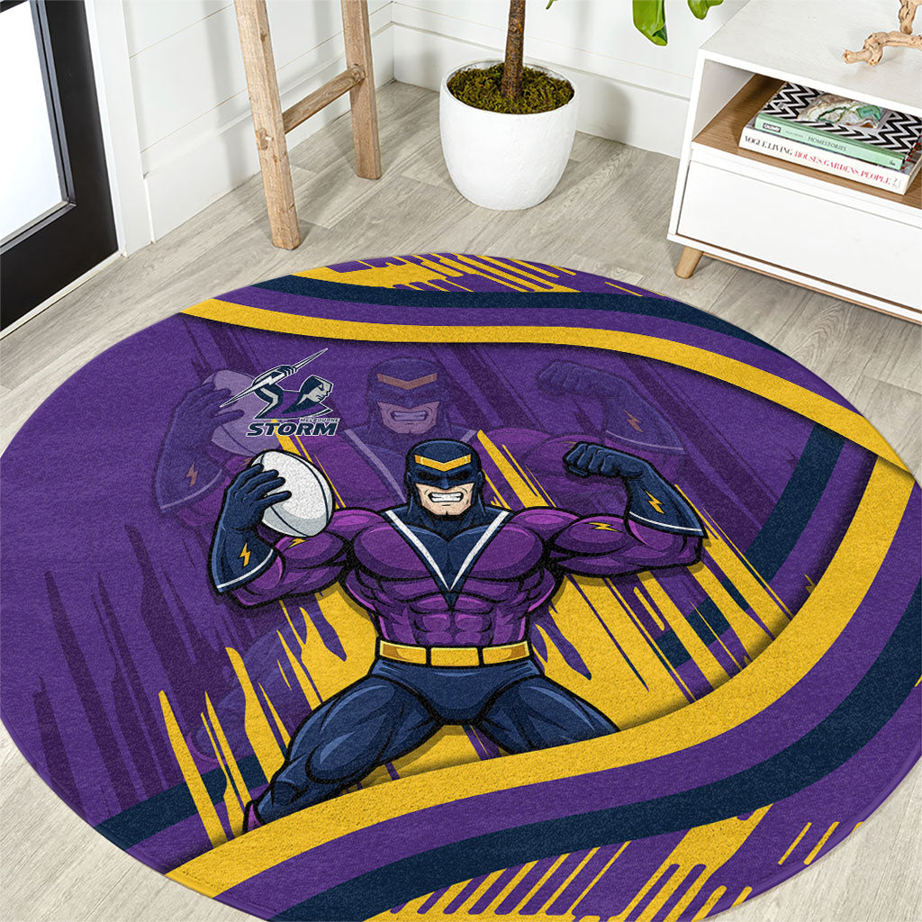 Melbourne Storm Rugby Mascot Round Carpet Fierce Athlete Graphic in Sports Style