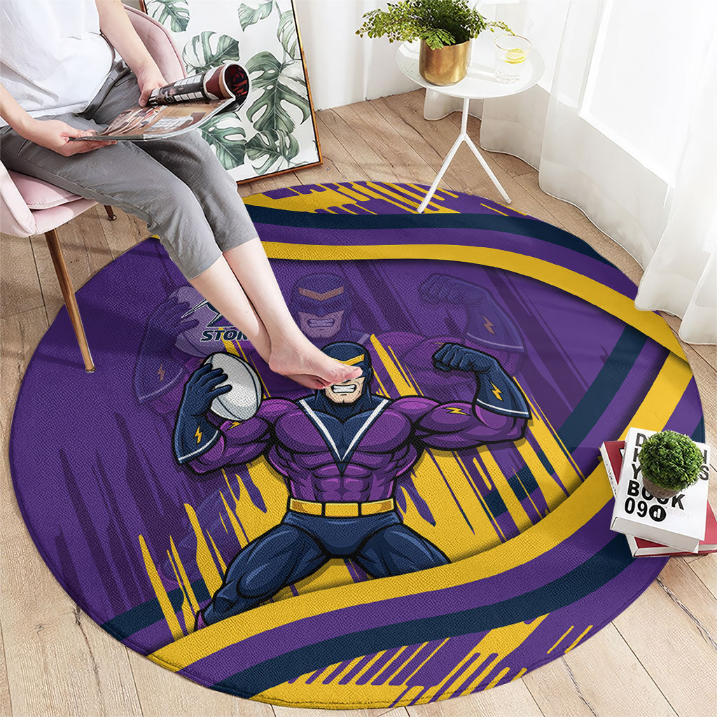 Melbourne Storm Rugby Mascot Round Carpet Fierce Athlete Graphic in Sports Style