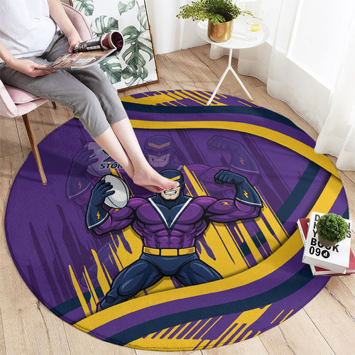 Melbourne Storm Rugby Mascot Round Carpet Fierce Athlete Graphic in Sports Style