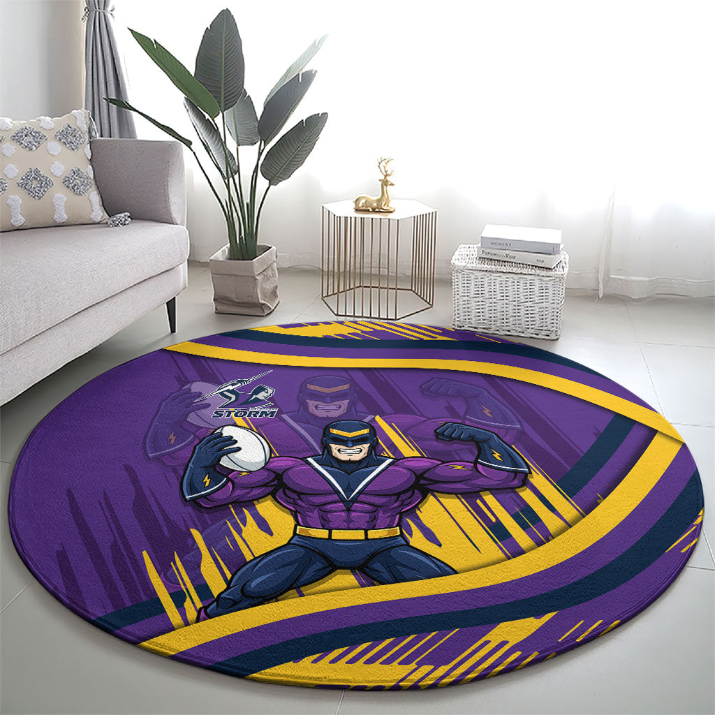 Melbourne Storm Rugby Mascot Round Carpet Fierce Athlete Graphic in Sports Style