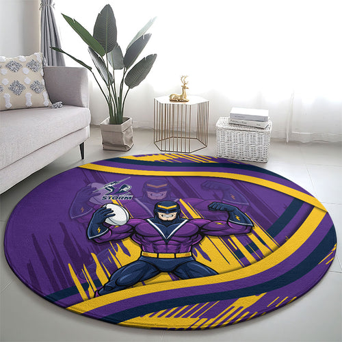 Melbourne Storm Rugby Mascot Round Carpet Fierce Athlete Graphic in Sports Style
