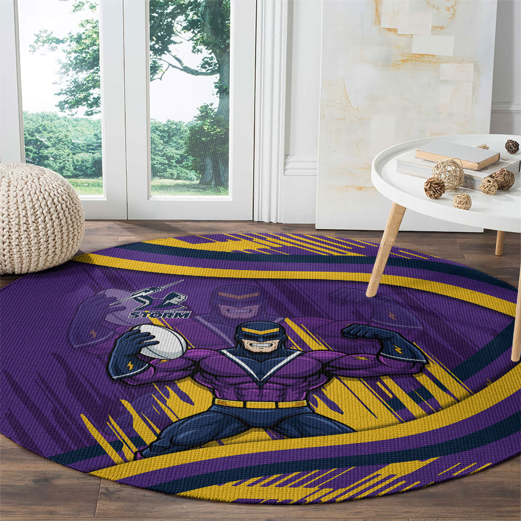 Melbourne Storm Rugby Mascot Round Carpet Fierce Athlete Graphic in Sports Style