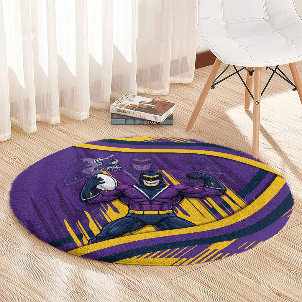 Melbourne Storm Rugby Mascot Round Carpet Fierce Athlete Graphic in Sports Style