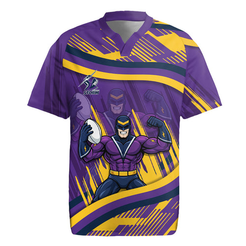 Melbourne Storm Rugby Mascot Rugby Jersey Fierce Athlete Graphic in Sports Style