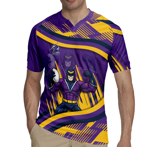 Melbourne Storm Rugby Mascot Rugby Jersey Fierce Athlete Graphic in Sports Style