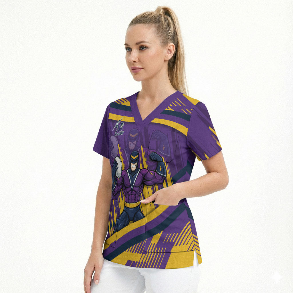 Melbourne Storm Rugby Mascot Scrub Top Fierce Athlete Graphic in Sports Style