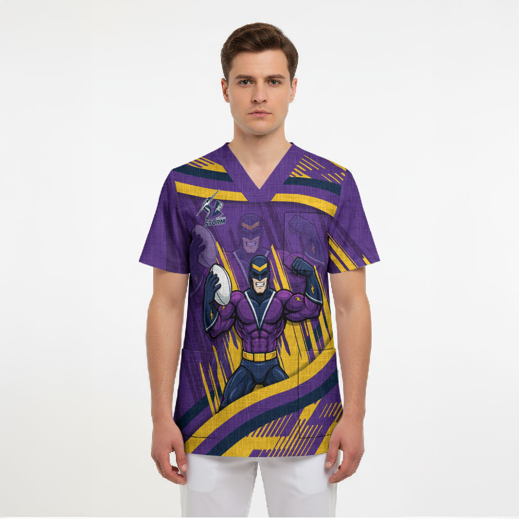 Melbourne Storm Rugby Mascot Scrub Top Fierce Athlete Graphic in Sports Style