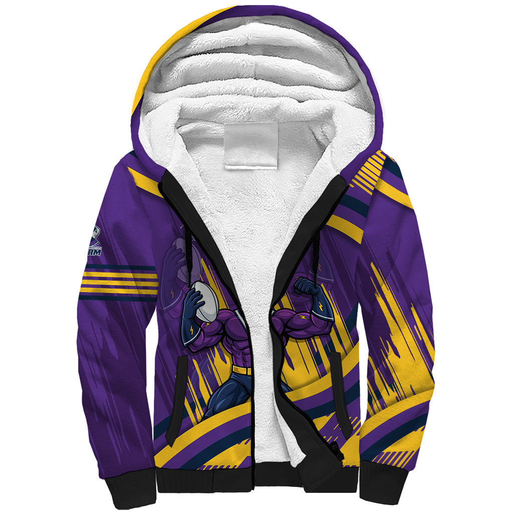 Melbourne Storm Rugby Mascot Sherpa Hoodie Fierce Athlete Graphic in Sports Style