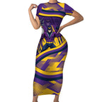 Melbourne Storm Rugby Mascot Short Sleeve Bodycon Dress Fierce Athlete Graphic in Sports Style