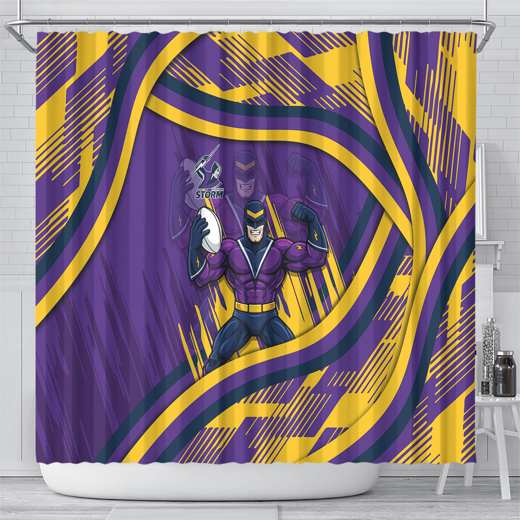 Melbourne Storm Rugby Mascot Shower Curtain Fierce Athlete Graphic in Sports Style