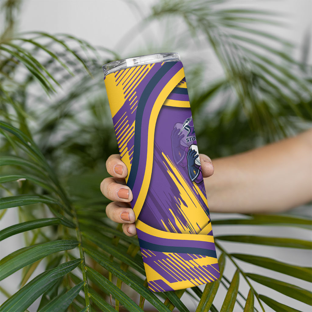 Melbourne Storm Rugby Mascot Skinny Tumbler Fierce Athlete Graphic in Sports Style