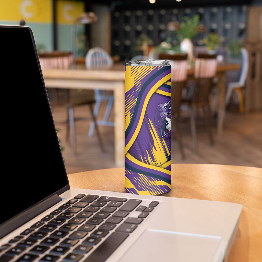 Melbourne Storm Rugby Mascot Skinny Tumbler Fierce Athlete Graphic in Sports Style