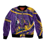 Melbourne Storm Rugby Mascot Sleeve Zip Bomber Jacket Fierce Athlete Graphic in Sports Style