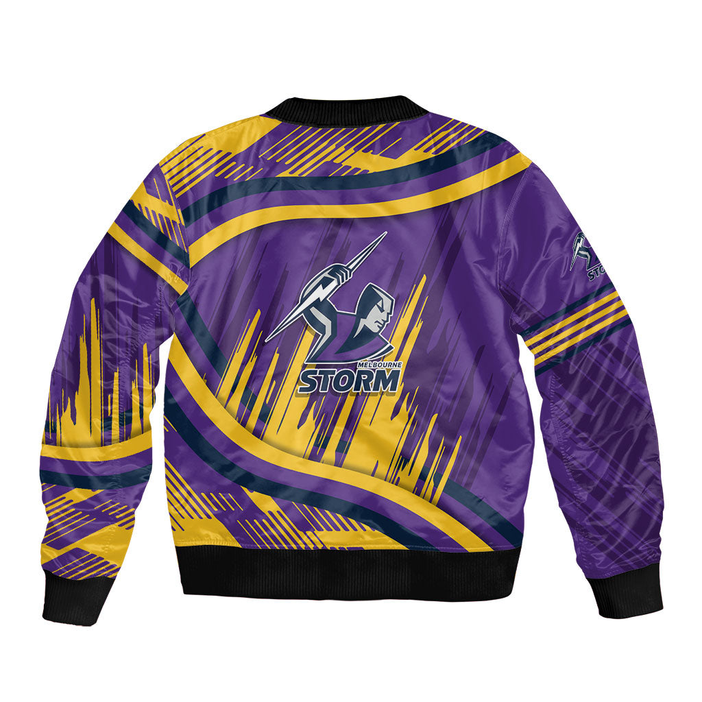 Melbourne Storm Rugby Mascot Sleeve Zip Bomber Jacket Fierce Athlete Graphic in Sports Style