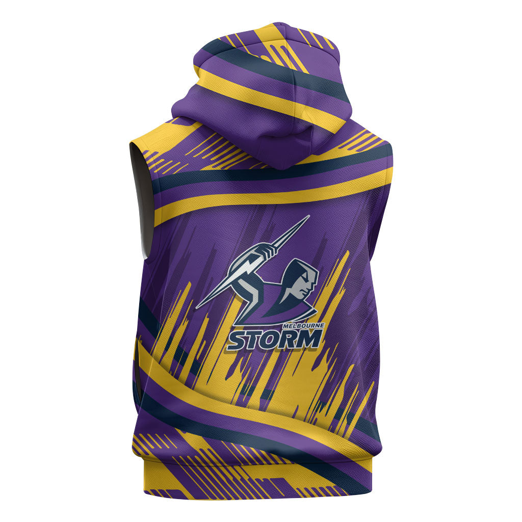Melbourne Storm Rugby Mascot Sleeveless Hoodie Fierce Athlete Graphic in Sports Style