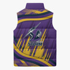 Melbourne Storm Rugby Mascot Sleeveless Puffer Jacket Fierce Athlete Graphic in Sports Style