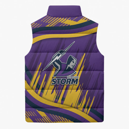 Melbourne Storm Rugby Mascot Sleeveless Puffer Jacket Fierce Athlete Graphic in Sports Style
