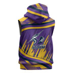 Melbourne Storm Rugby Mascot Sleeveless Zip Hoodie Fierce Athlete Graphic in Sports Style